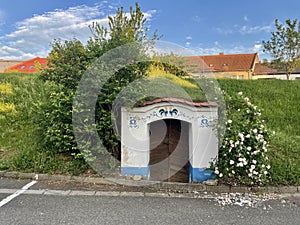 Entrance to the traditional wine cellar from the South Moravian region of the Czech republic in Lednice. Europe.