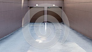 Entrance to the underground parking with closed gates