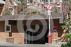 Entrance to the underground parking of a multi-storey residential building