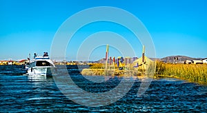 Entry to Uros Floating Islands on Lake Titicaca in Peru photo