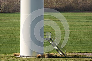 Entrance to a wind turbine with steel tube tower