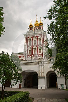 Entrance tower of the monastery, view inside the Novodevichy.