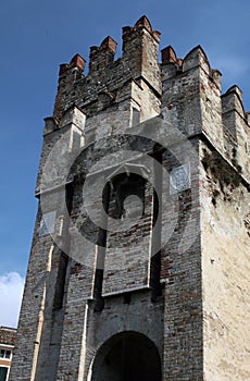 Entrance tower to Sirmione castle, Garda Lake, Italy