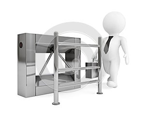 Entrance Tripods Turnstile with 3d Person. 3d Rendering