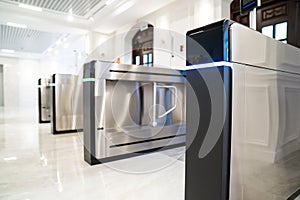 entrance and turnstile with face recognition and body temperature measurement.