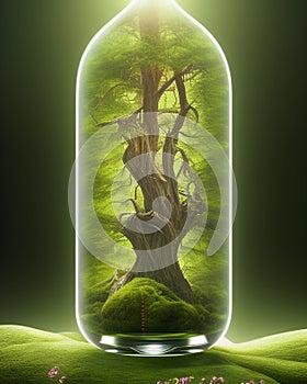 Entrapped nature. Tree and bottle