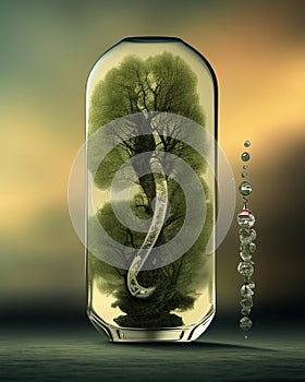 Entrapped nature. Tree and bottle