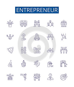 Entrepreneur line icons signs set. Design collection of Enterprising, business, innovator, visionary, aspiring, self photo