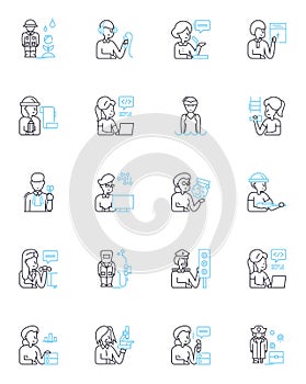 Entrepreneur linear icons set. Innovator, Risk-taker, Dreamer, Visionary, Opportunist, Ambitious, Creative line vector