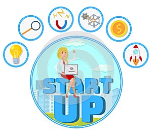 Entrepreneur with Startup Idea Vector Web Banner