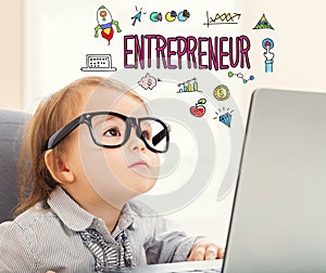 Entrepreneur text with toddler girl