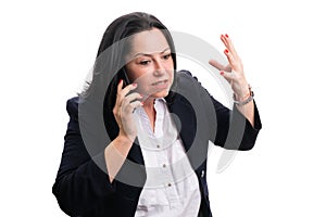 Entrepreneur woman with angry expression making phonecall