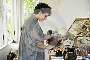 An entrepreneur woman in a clothe shop