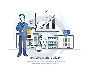 Entrepreneurial activity business process to goal achievement, maximizing profit