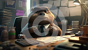 entrepreneurial beaver digital art illustration, Generative AI