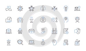 Entrepreneurial collaboration line icons collection. Innovation, Teamwork, Synergy, Nerking, Partnership, Alliances, Co
