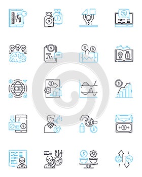 Entrepreneurial finance linear icons set. Funding, Investment, Capital, Bootstrap, Crowdfunding, Angel, Venture line