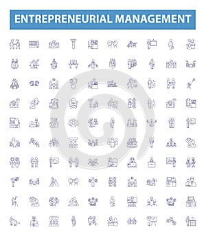 Entrepreneurial management line icons, signs set. Entrepreneurial, Management, Start up, Business, Strategy, Networking