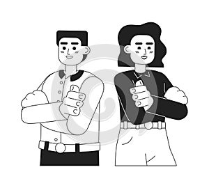 Entrepreneurial partners monochromatic flat vector characters