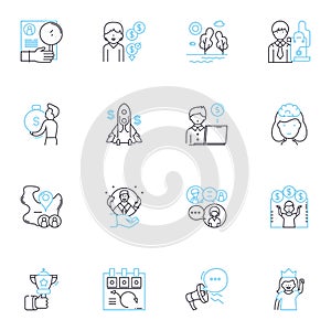 Entrepreneurial Spirit linear icons set. Drive, Innovation, Tenacity, Risk-taking, Creativity, Ambition, Determination