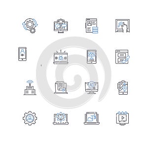 Entrepreneurial technology line icons collection. Startups, Innovation, Disruption, Strategy, Investment, Growth