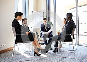 Entrepreneurs and business people conference in modern meeting room.