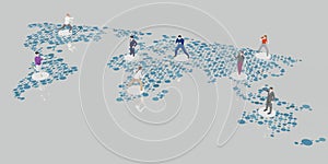 Entrepreneurs Connecting People from Around the World and World Map People and Activities Social Connect 3D Illustrations