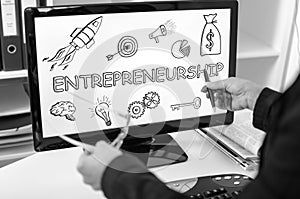 Entrepreneurship concept on a computer monitor