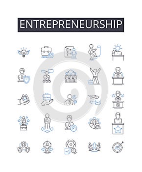 Entrepreneurship line icons collection. analysis, competition, demographics, emerging, evaluation, exploration, focus