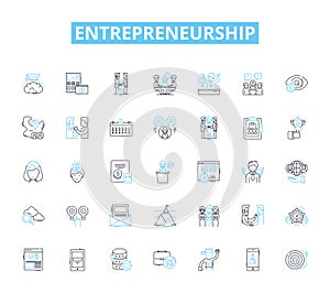 Entrepreneurship linear icons set. Innovation, Risk-taking, Visionary, Resilience, Creativity, Marketability, Ambition