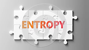 Entropy complex like a puzzle - pictured as word Entropy on a puzzle pieces to show that Entropy can be difficult and needs photo