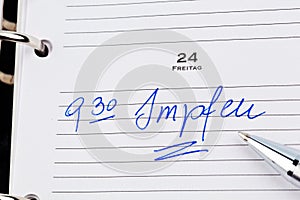 Entry in the calendar: vaccinate