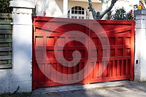 entry red vintage basque classic house portal door of locale house photo