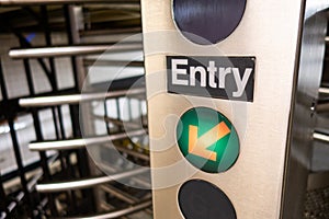 Entry sign to NYC subway, New York city, NY, USA