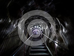 Entry stairs in Turda salt mine, Romania