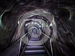 Entry stairs in Turda salt mine, Romania