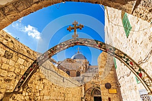 Entry to the Coptic Orthodox Patriarchate, St. Anthony Coptic Monastery, in Old City East Jerusalem