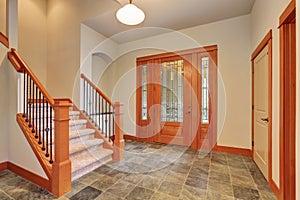 Entryway interior with luxury stained glass door