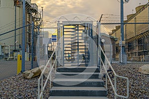 Entryway of a Power Plant in Utah Valley with stairs and revolving door