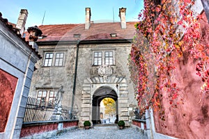 Entryway to the castle during fall in Cesky Krumlov