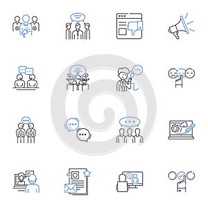Enunciation line icons collection. Elocution, Pronunciation, Articulation, Diction, Speaking, Oral, Verbal vector and photo