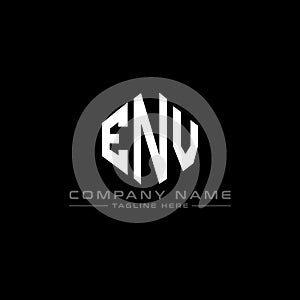 ENV letter logo design with polygon shape. ENV polygon and cube shape logo design. ENV hexagon vector logo template white and