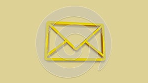 Envelope 3d icon isolated on yellow background. Received message concept. New, email incoming message, sms