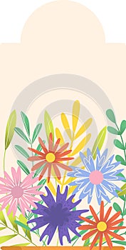 Envelope adorned colorful floral illustration, spring theme design element. Brightly colored