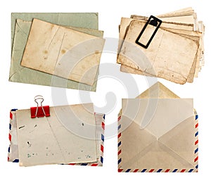 Envelope air mail and postcards isolated on white