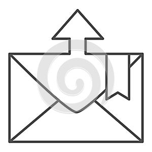 Envelope and arrow thin line icon. Message departure vector illustration isolated on white. Email outline style design