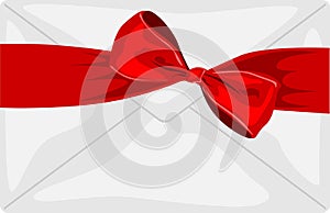 Envelope with a big red bow and ribbon