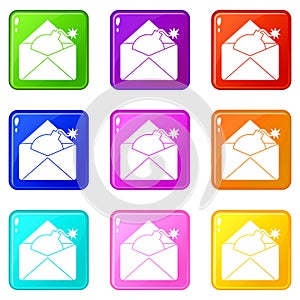 Envelope with bomb icons 9 set