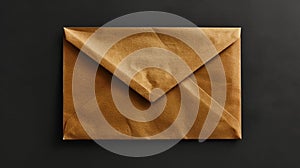 An envelope and brown paper on black surface