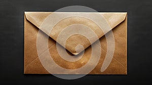 An envelope with a brown paper inside on a black surface
